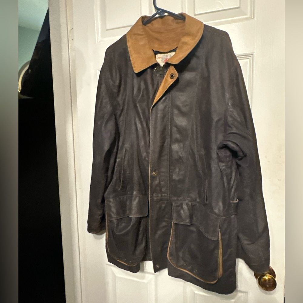 BORGO ANTICO - 2 Tone Brown/Tan Soft LEATHER Mens Long Pant Jacket Zip Front
